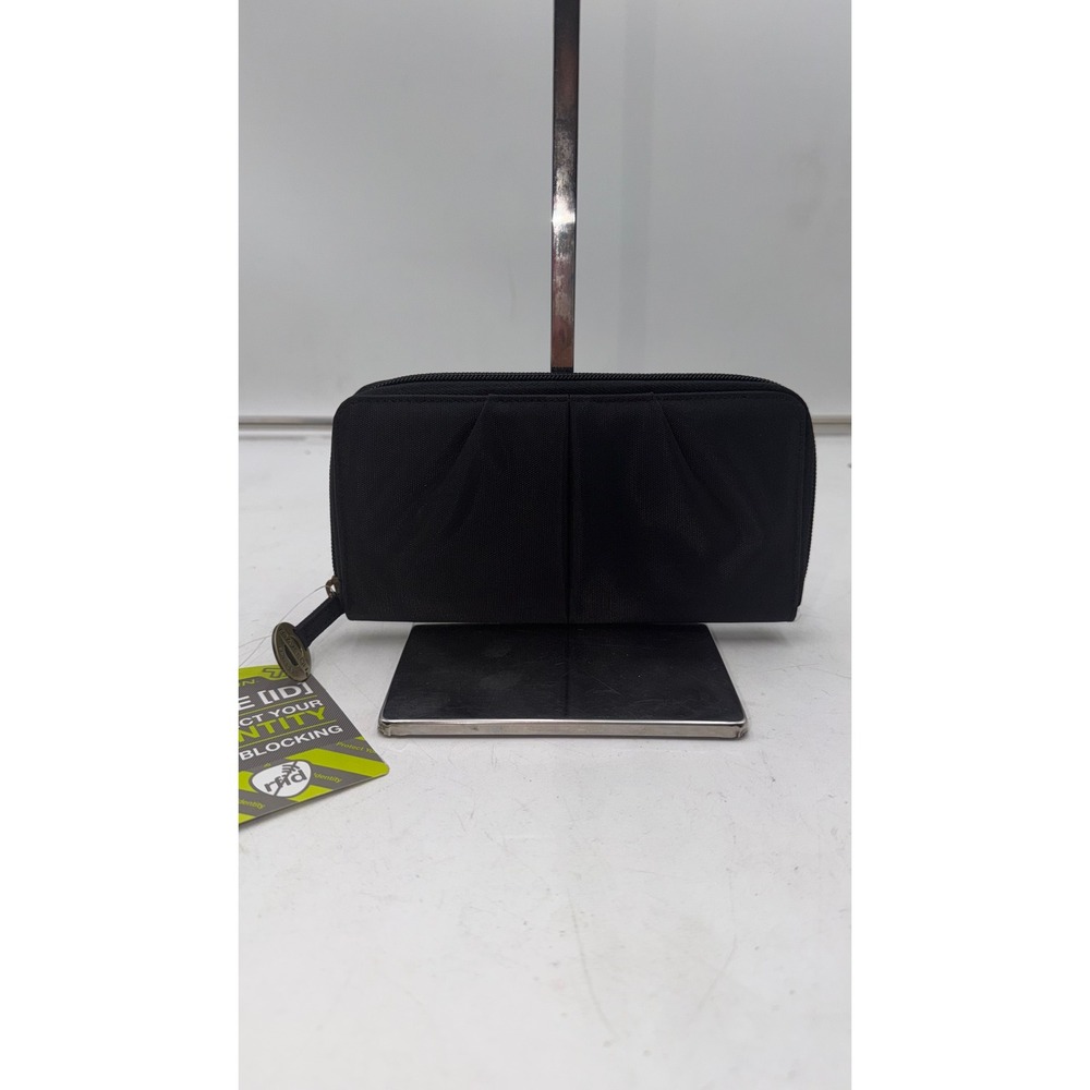 Travelon Safe ID RFID Blocking Zip Around Wallet Black Teal Interior NEW